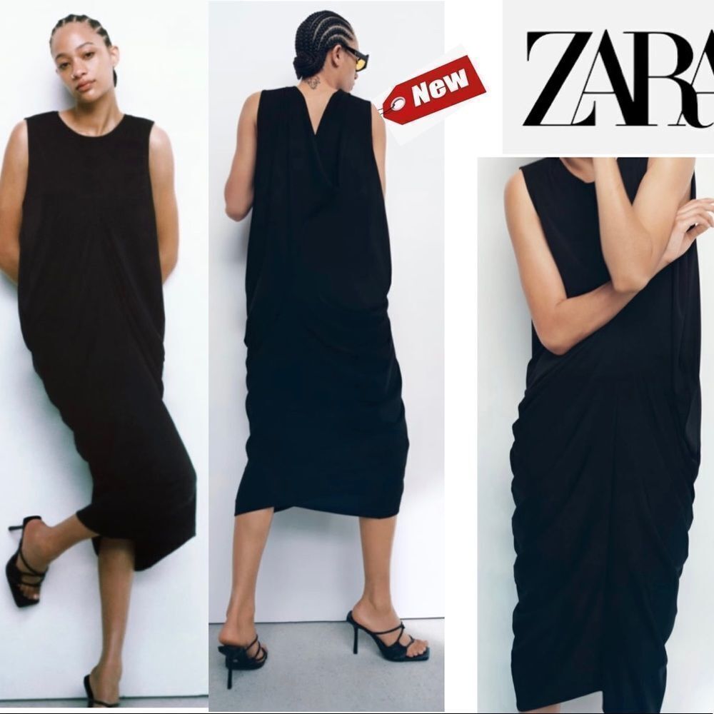 𝅺ZARA back neckline detail draped dress black Sz XS-S NWT🔥